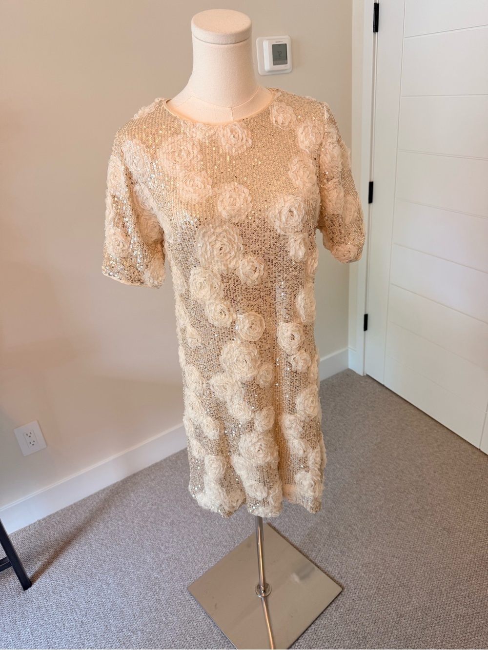 Baltic Born Sequin Dress with Floral Appliqués in Cream and Champagne - Picture 2 of 9